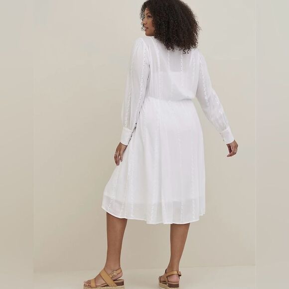 Torid White Button-Down Long Sleeve Dress Lined Slip Embroidered XXL Cottagecore - Picture 9 of 13